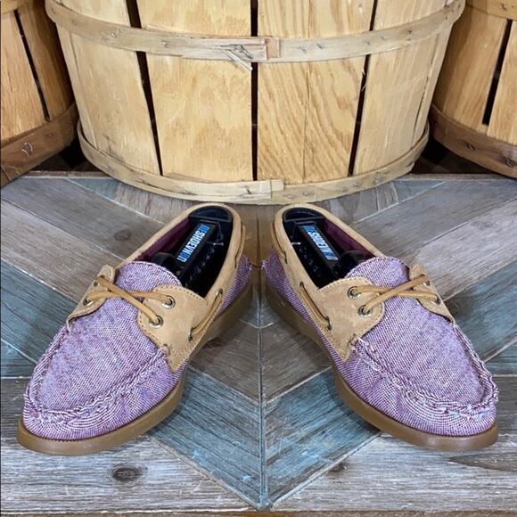 Sperry A/O 2-Eye Fleck Purple Canvas Tan Leather Loafer Boat Shoes Womens Size 7 - Picture 6 of 11